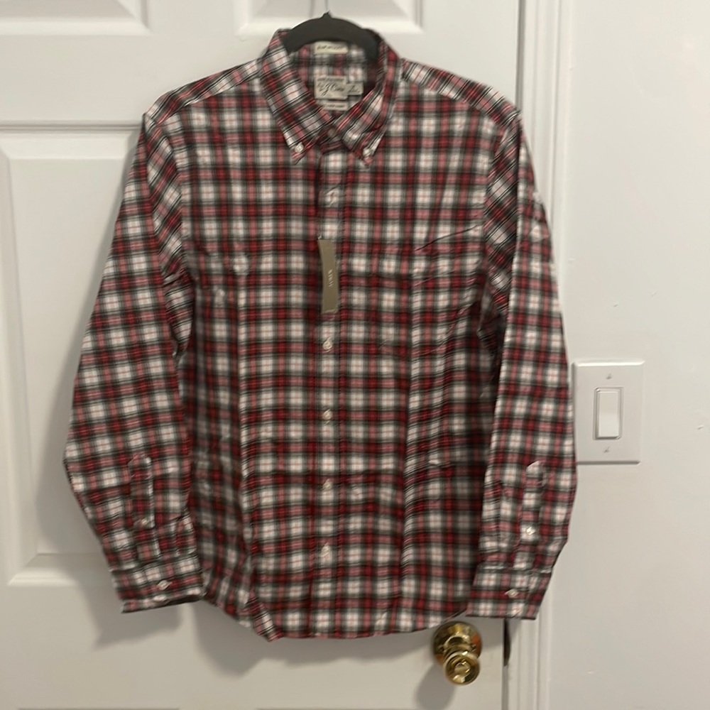 J. Crew red plaid button down shirt